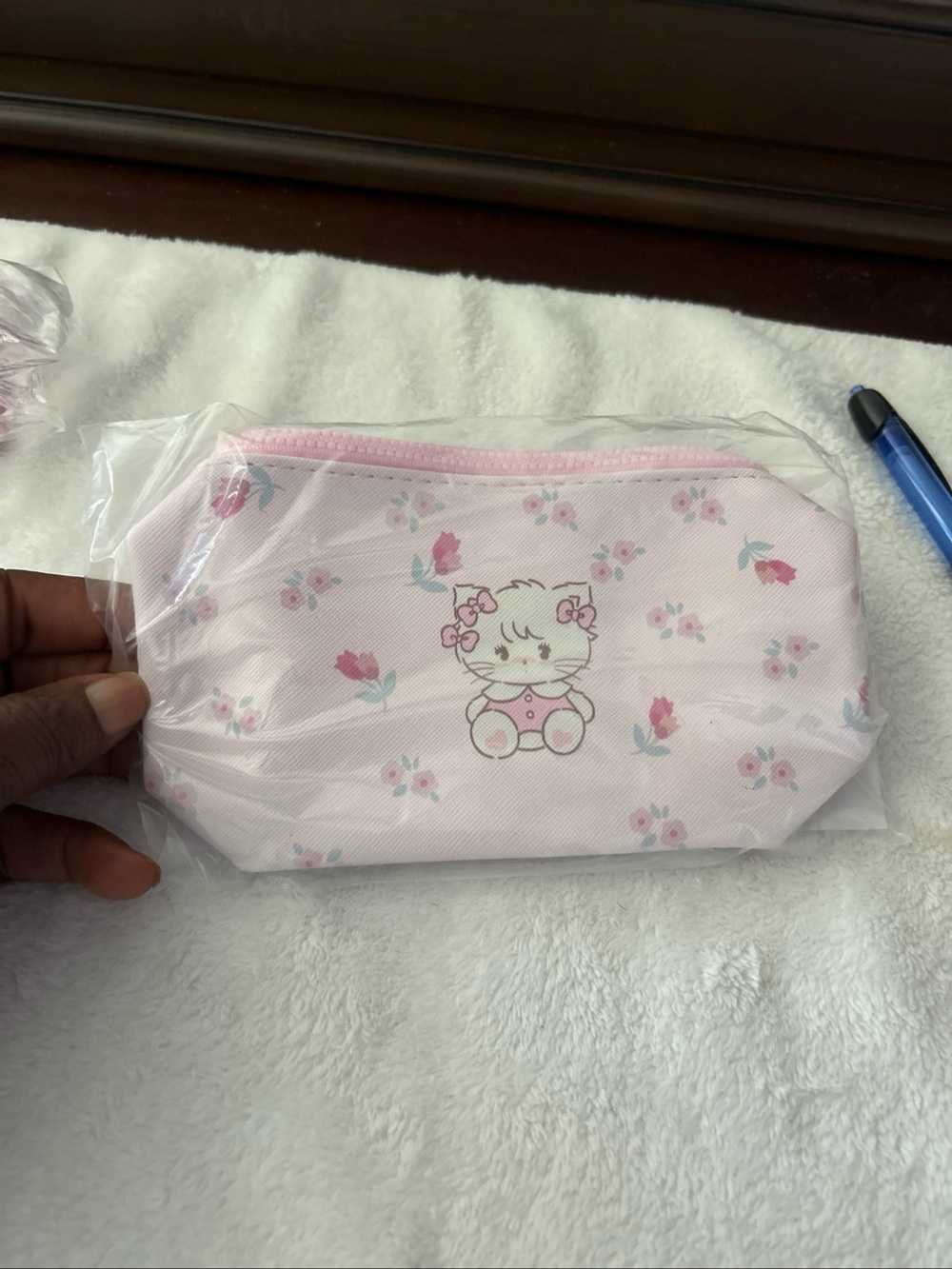 Pink Kitty Floral Kids Pouch